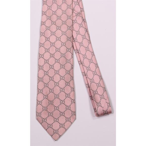 Gucci Current Pink GG Monogram Logo Silk Handmade Necktie Tie - Picture 3 of 5